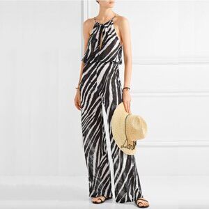 L'Agent Agent Provocateur Isabell Zebra-print Sheer Chiffon Jumpsuit, L NWT